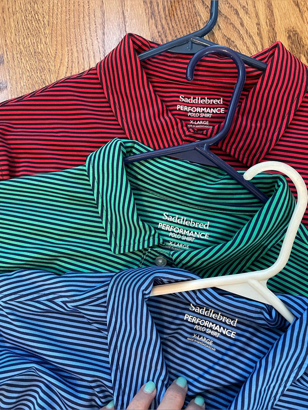 Lot of 3 Men’s Saddlebred Striped Performance Polos